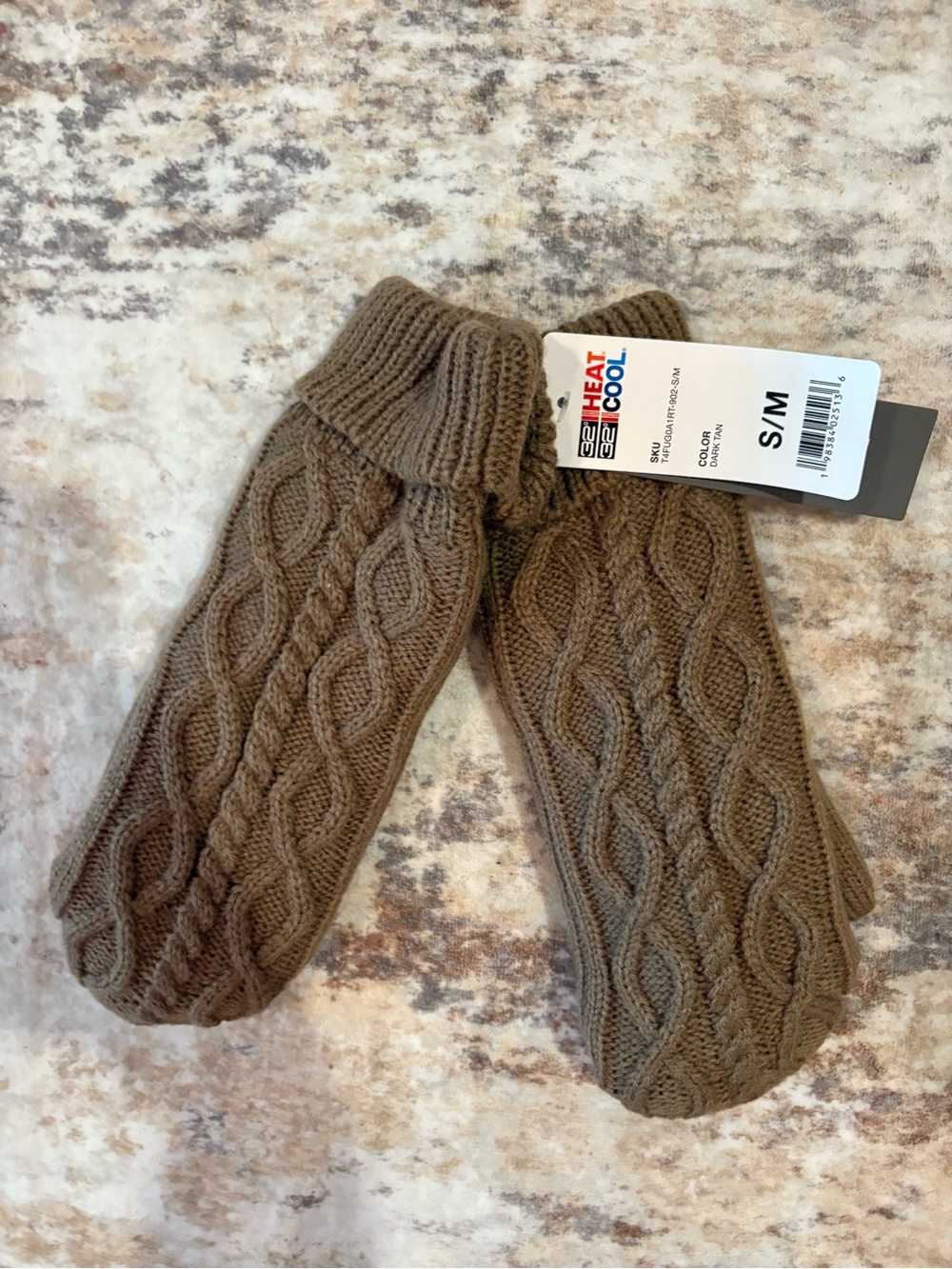 Cable Knit Mittens in Brown